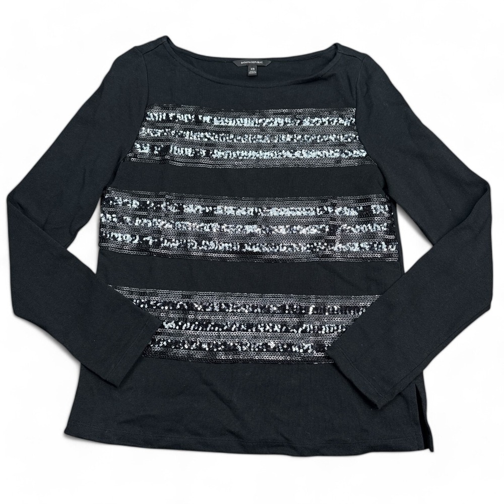 Banana Republic Sequin Sweater Womens Size XS Black Knit‎ Pullover Elegant